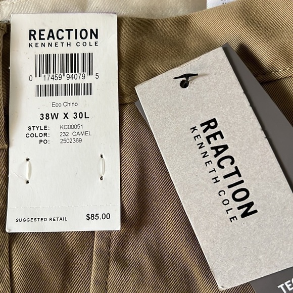 NWT Reaction Kenneth Cole  Camel color Chino pants.  Men’s 38W x 30 L slim fit. - Picture 6 of 6